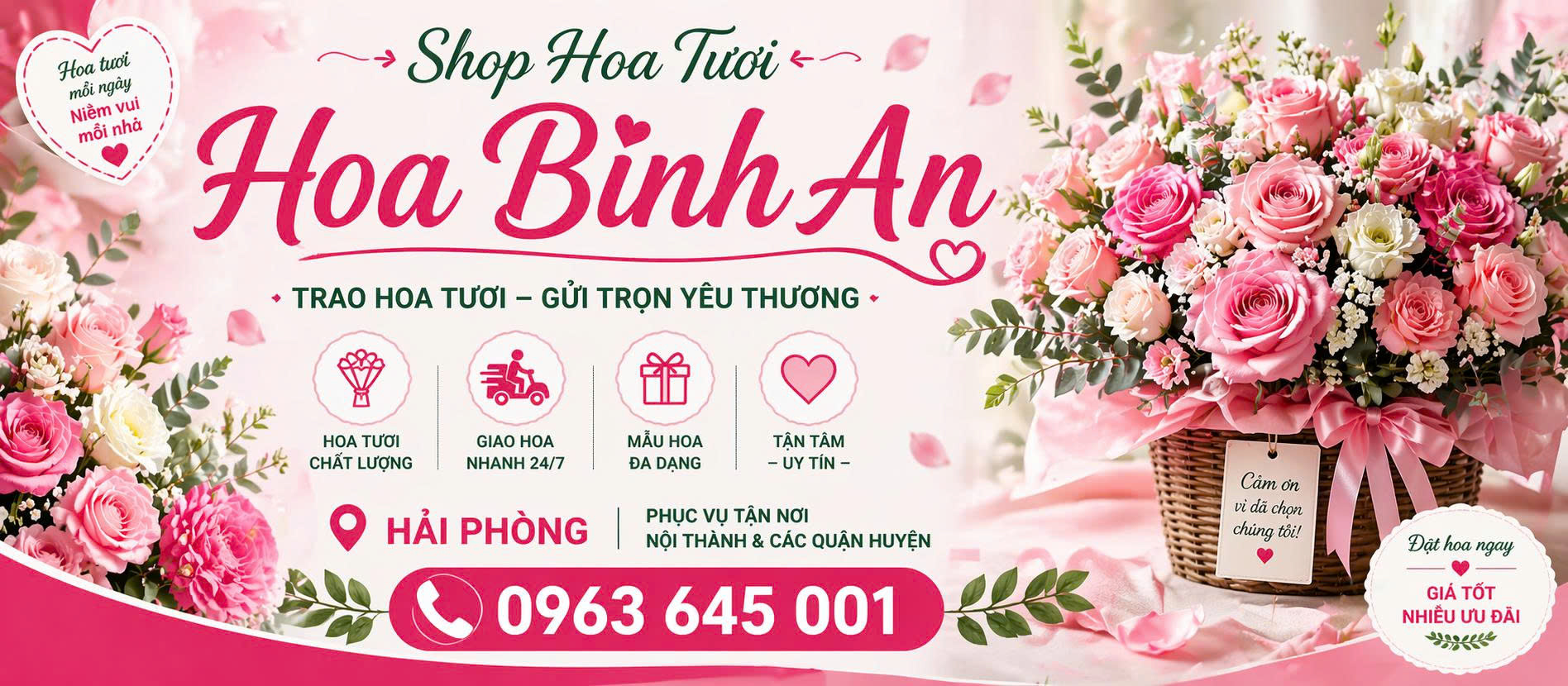 Shop Hoa Tươi Hải Phòng Gần Đây Hoa Bình An – Hàng Trăm Mẫu Hoa Đẹp, Giao Nhanh Toàn Thành Phố